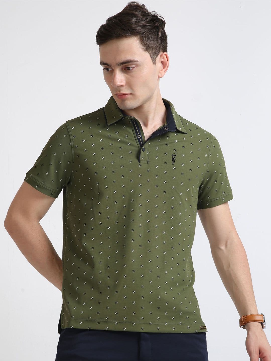 STELLERS Men Printed Polo Collar Wrinkle Free Quick Dry Stretchable T-shirt - view 1