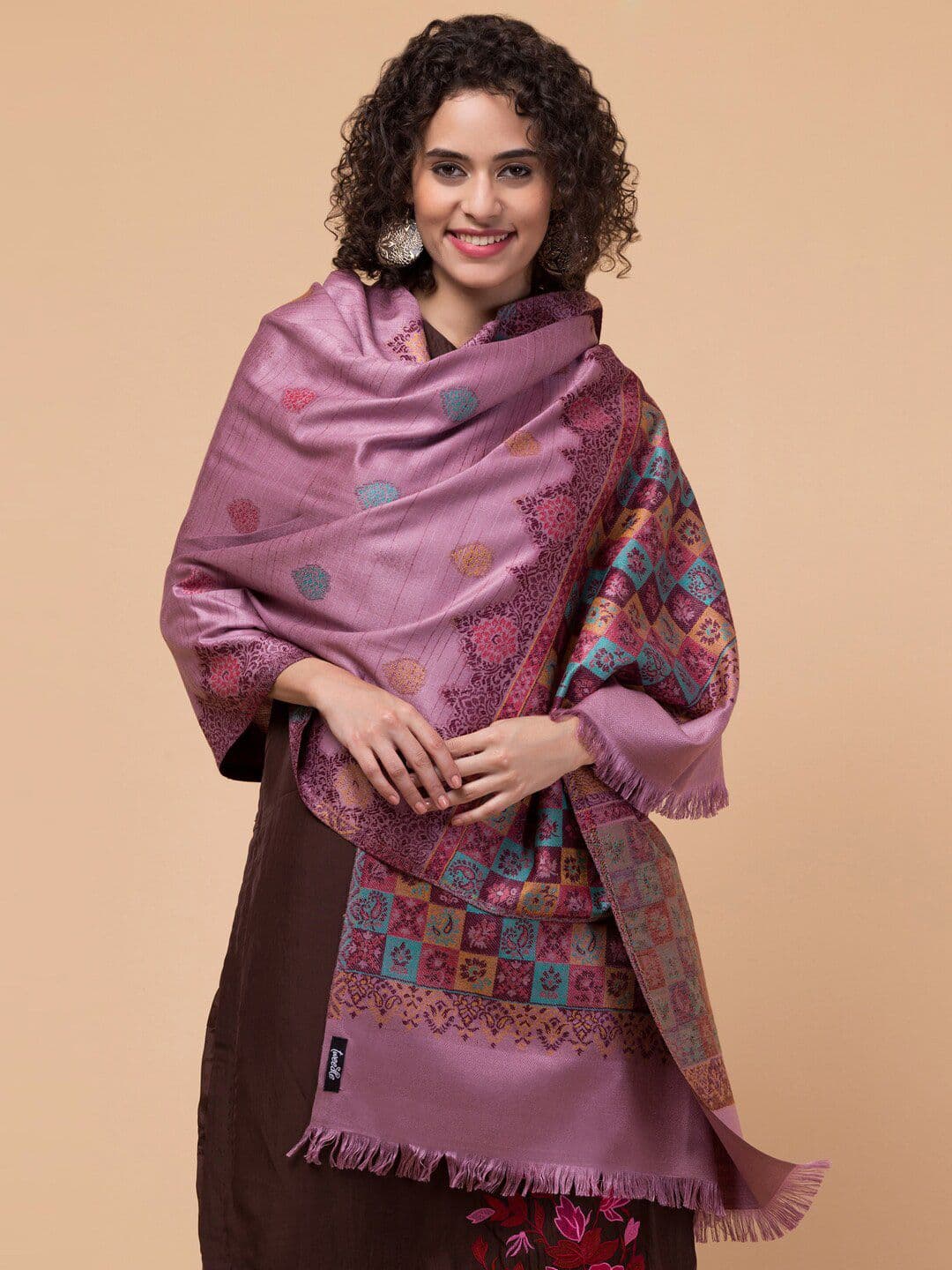 Tweedle Ethnic Motifs Woven-Design Wollen Shawl - view 1