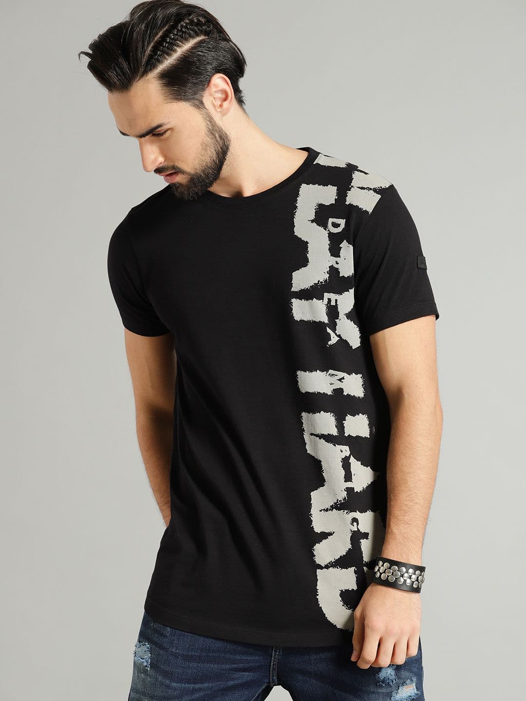 Roadster Men Black Printed Cotton T-shirt - view 1