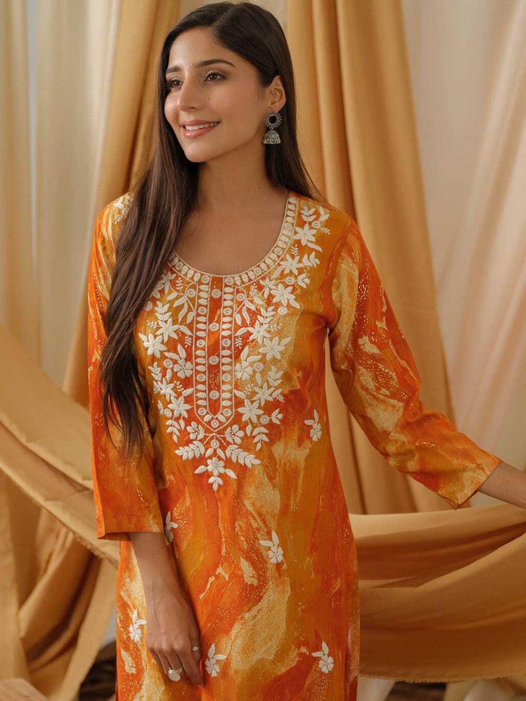 Sangria Abstract Printed Round Neck Straight Kurta - view 1