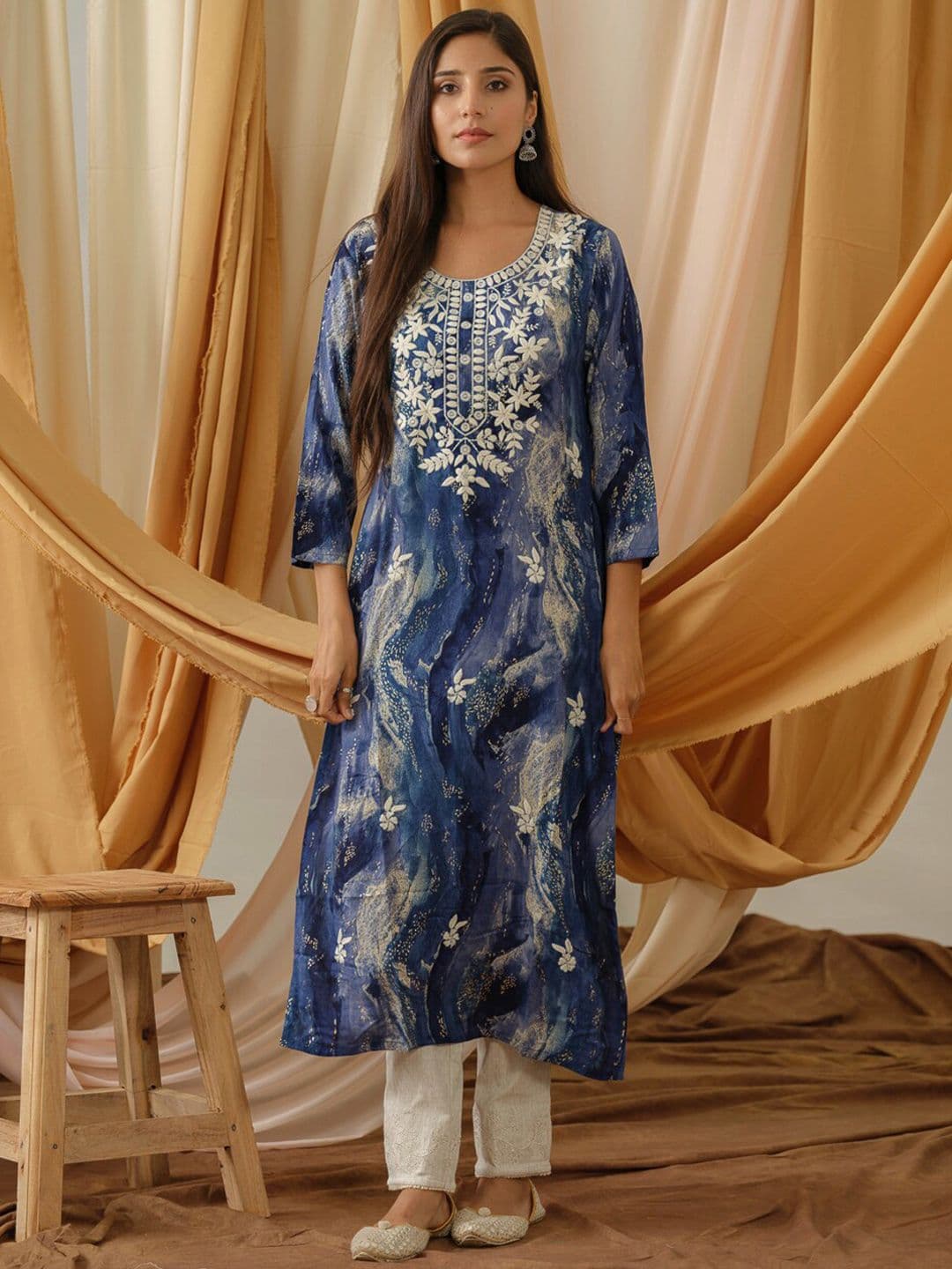 Sangria Abstract Printed Straight Kurta - view 1