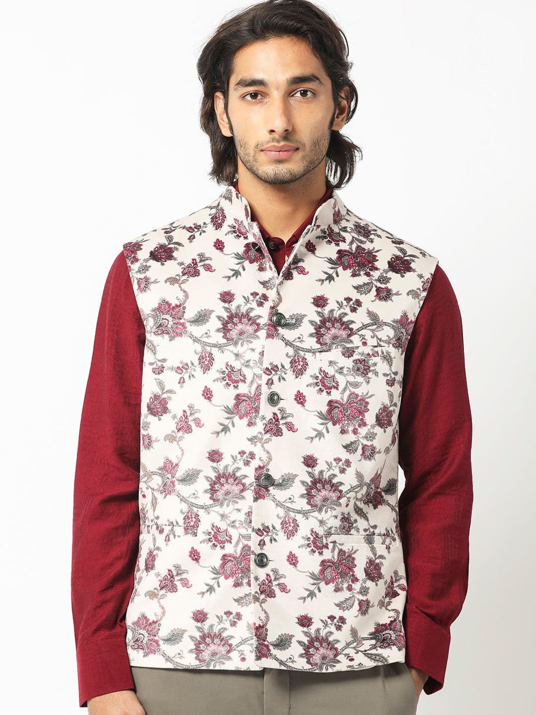 RARE RABBIT Men Camero Slim Fit Floral Printed Nehru Jacket - view 1
