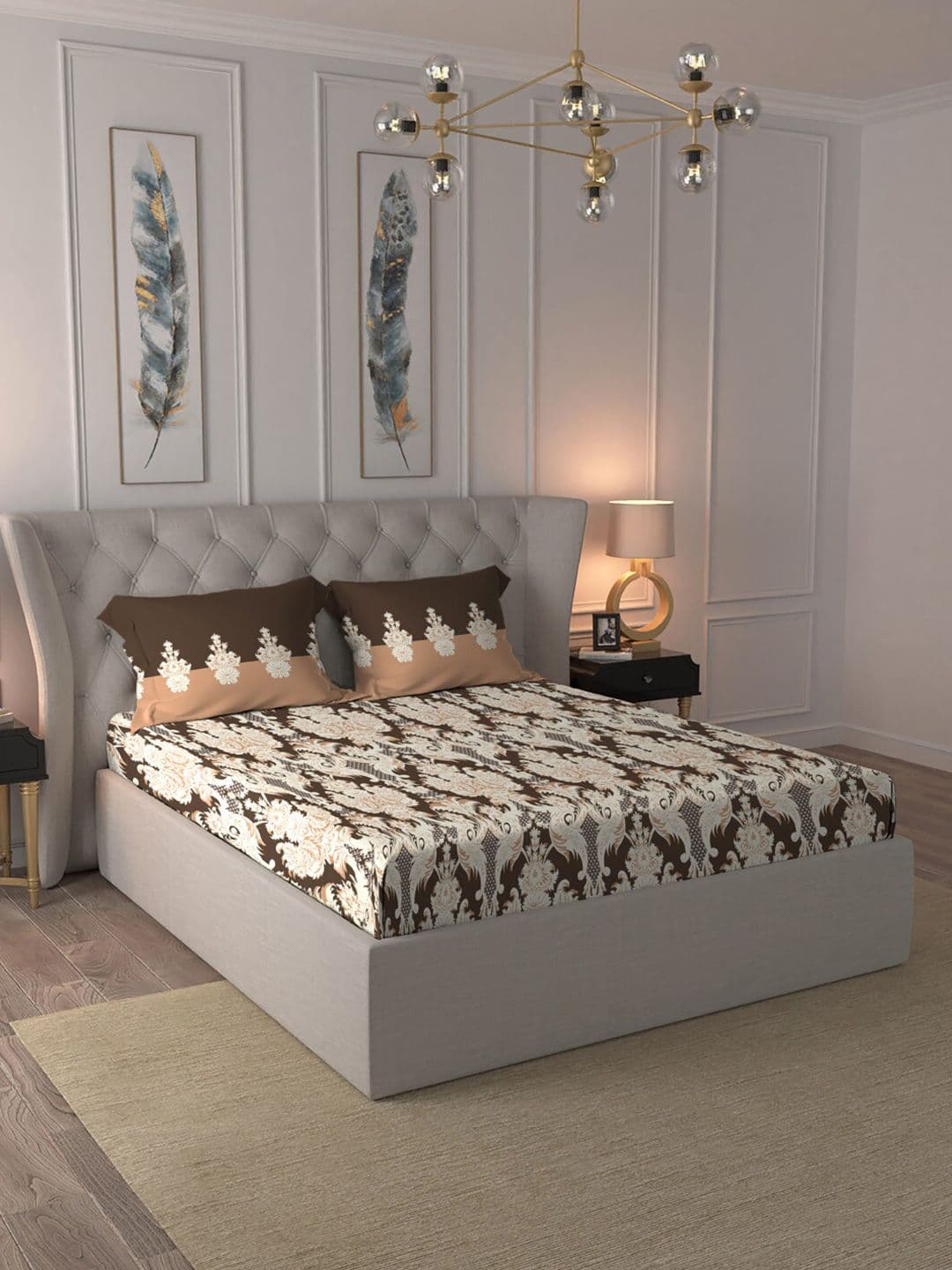 MYTRIDENT Trident Brown Ethnic Motifs Pure Cotton 144 TC Queen Bedsheet with 2 Pillow Covers-100 x 90 inches - view 1