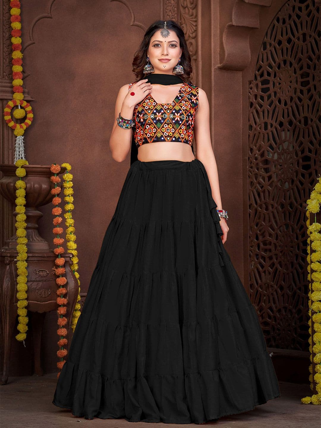 KALINI Embroidered Semi-Stitched Lehenga & Unstitched Blouse With Dupatta - view 1