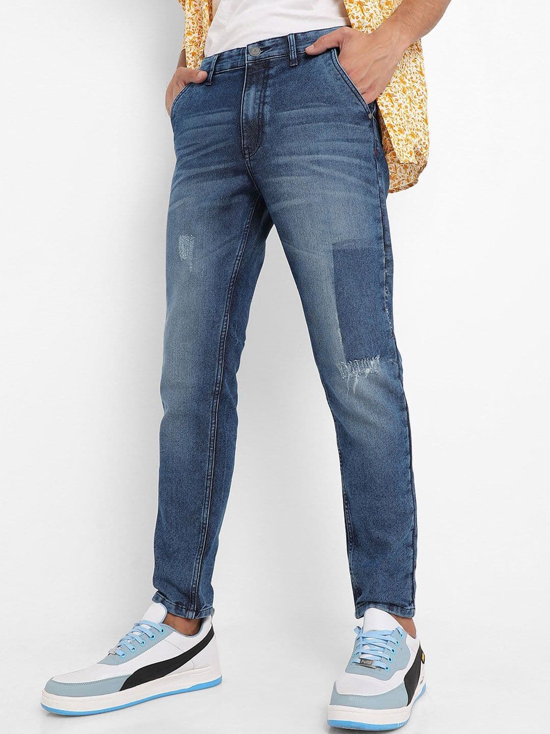 CAHOOT Men Classic Slim Fit Mildly Distressed Light Fade Stretchable Jeans - view 1
