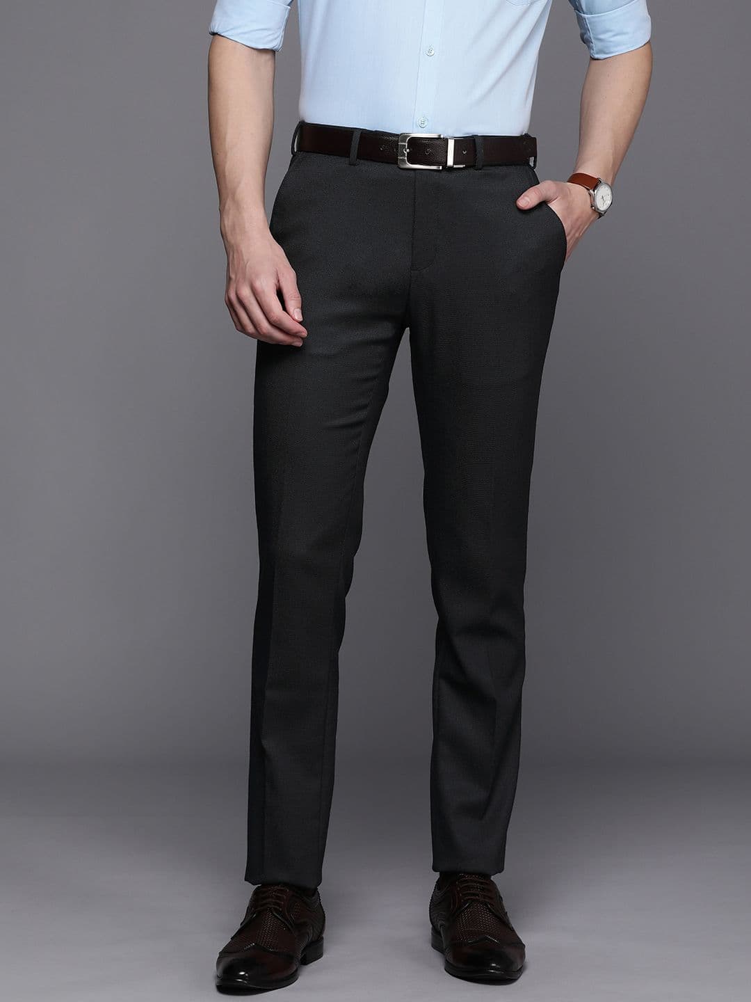 Raymond Men Self Design Textured Slim Fit Formal Trousers - view 1