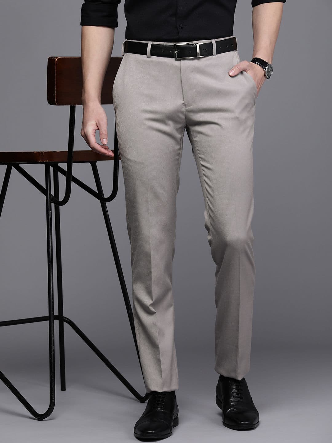 Raymond Men Self Design Textured Slim Fit Formal Trousers - view 1