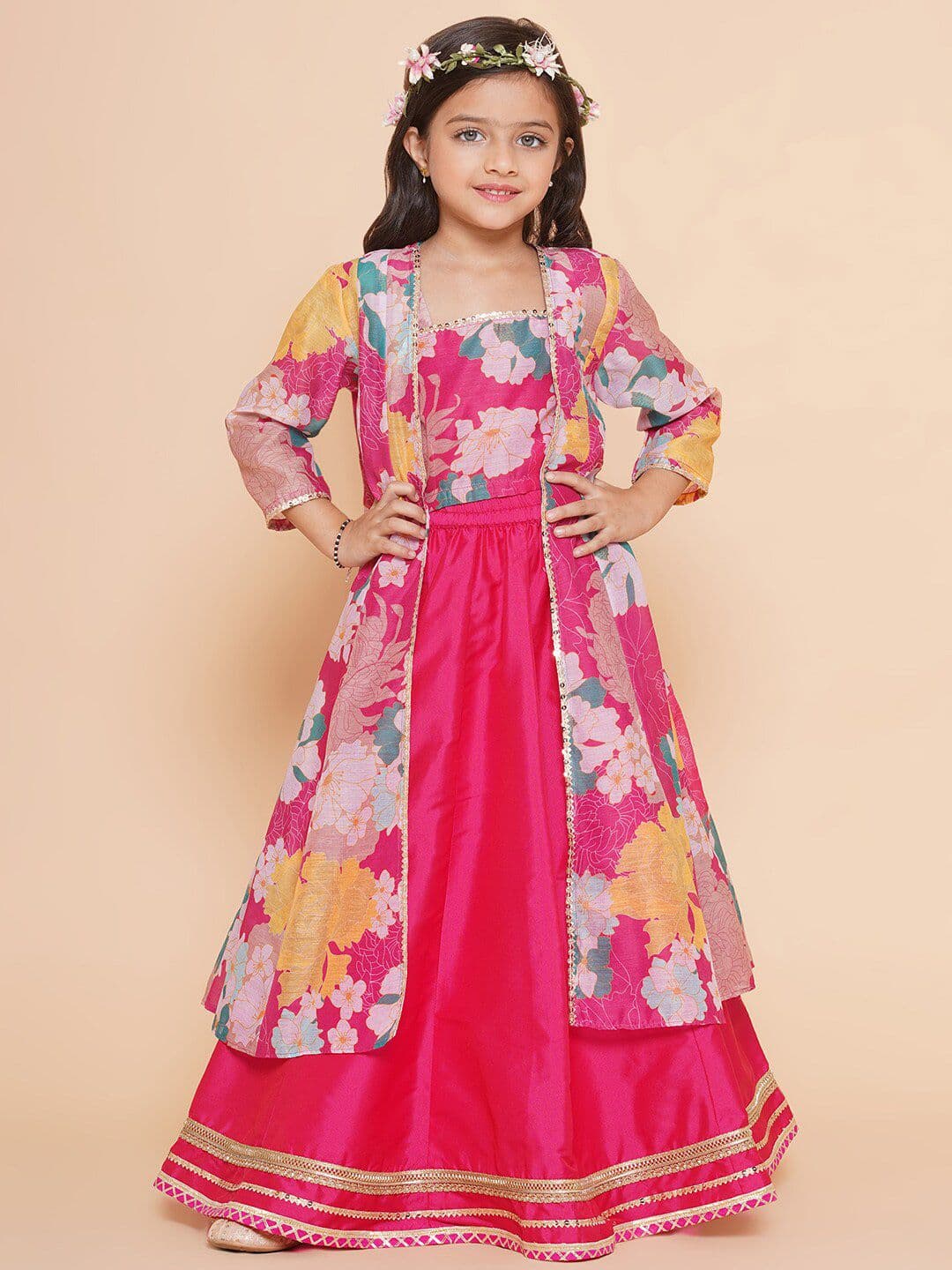 Bitiya by Bhama Girls Floral Printed Ready to Wear Lehenga & Blouse With Shrug - view 1