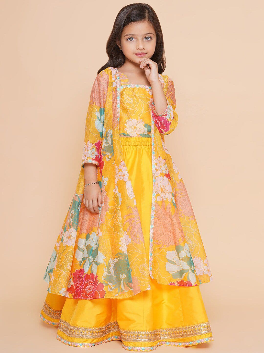 Bitiya by Bhama Girls Floral Printed Ready to Wear Lehenga & Blouse With Shrug - view 1