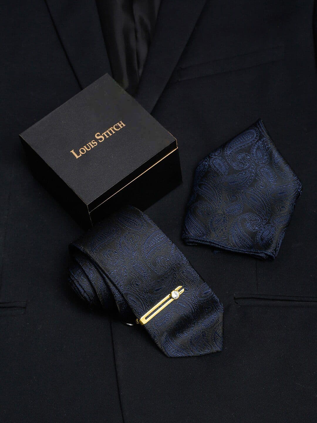 LOUIS STITCH Men Aegean Silk Tie and Pocket Square With Tie Pin - view 1