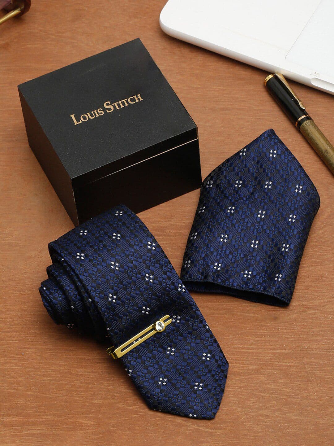 LOUIS STITCH Men Printed Italian Silk Necktie Accessory Gift Set - view 1