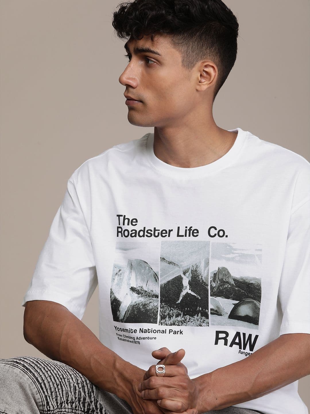 The Roadster Lifestyle Co. Oversized Fit Printed Drop-Shoulder Sleeves Pure Cotton T-shirt - view 1