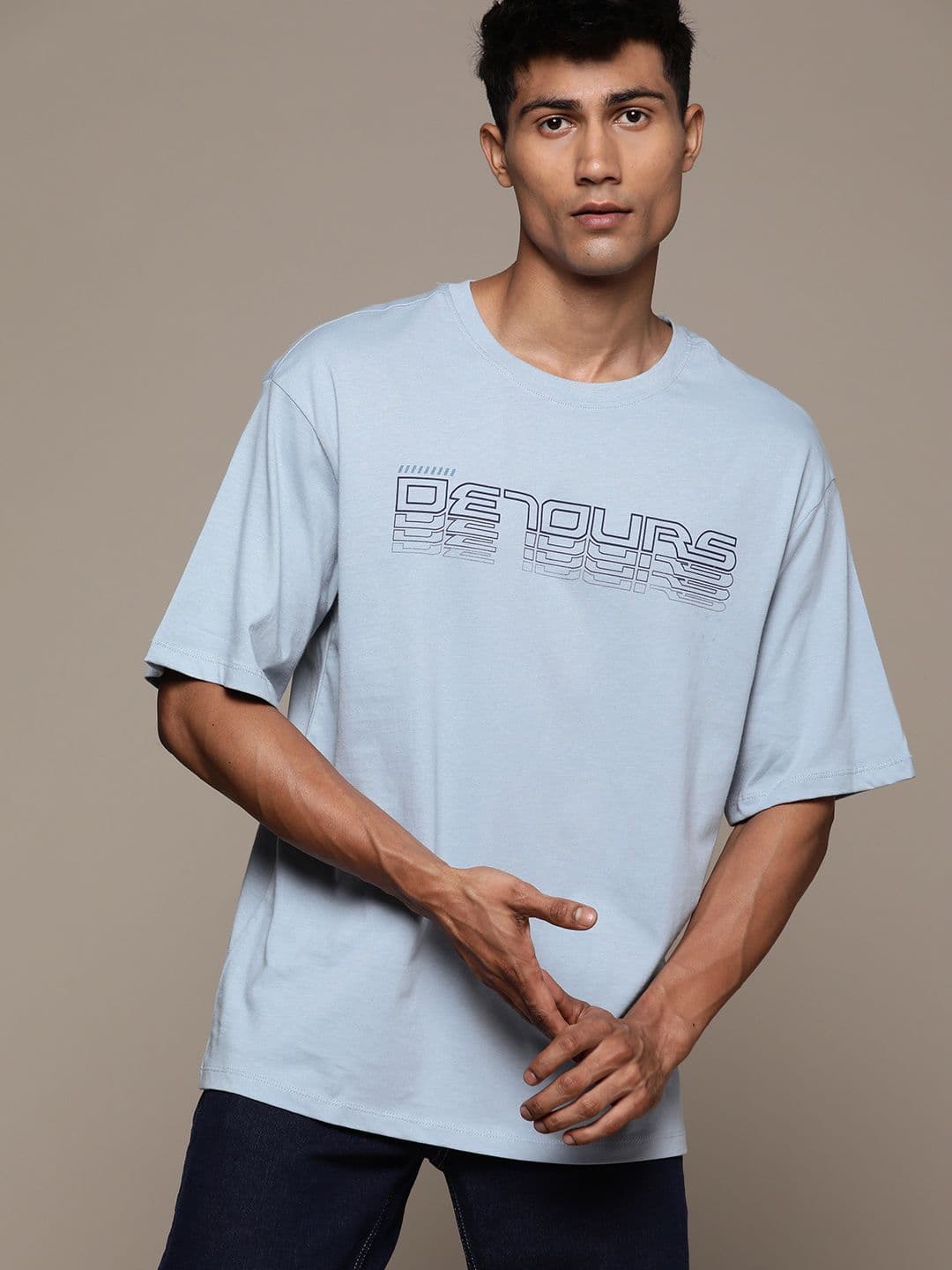 The Roadster Lifestyle Co. Printed Drop-Shoulder Sleeves Pure Cotton Oversized T-shirt - view 1