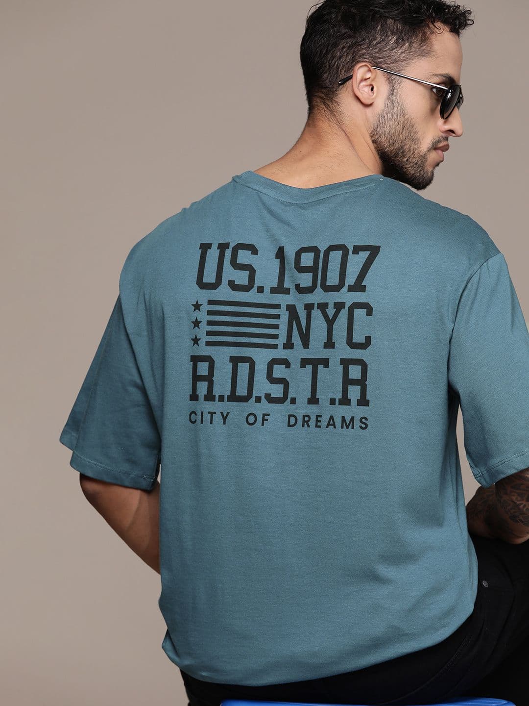 The Roadster Lifestyle Co. Printed Drop-Shoulder Sleeves Oversized Pure Cotton T-shirt - view 1