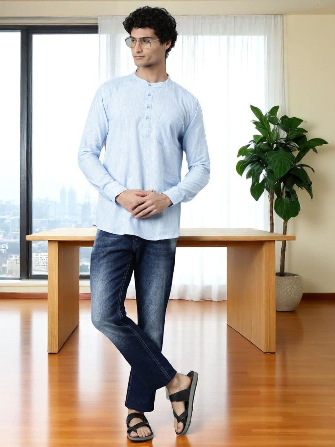 THE SOUL PATROL Band Collar Pure Cotton Short Kurta - view 1