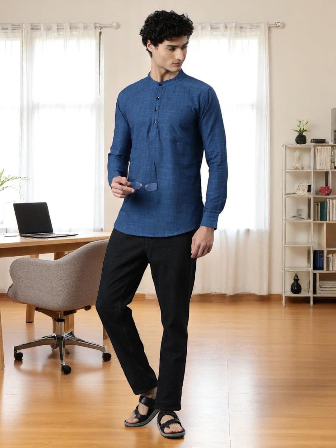 THE SOUL PATROL Band Collar Pure Cotton Short Kurta - view 1