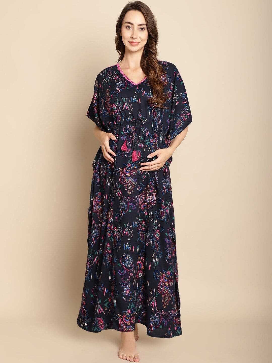 Secret Wish Printed Maternity Maxi Kaftan Nightdress - view 1