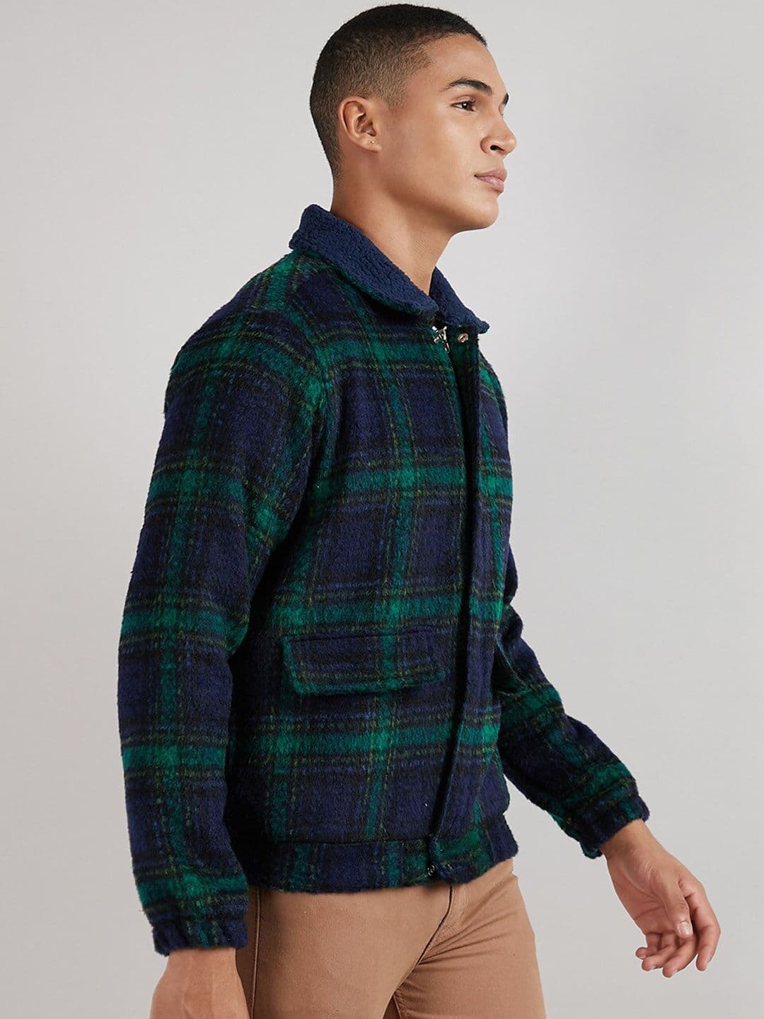 CAHOOT Men Navy Blue Checked Windcheater Bomber Jacket - view 1