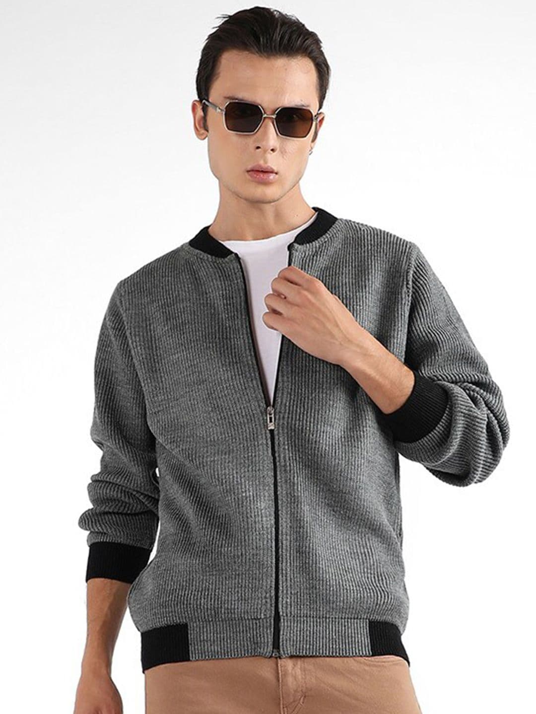 CAHOOT Round Neck Ribbed Front-Open Sweaters - view 1