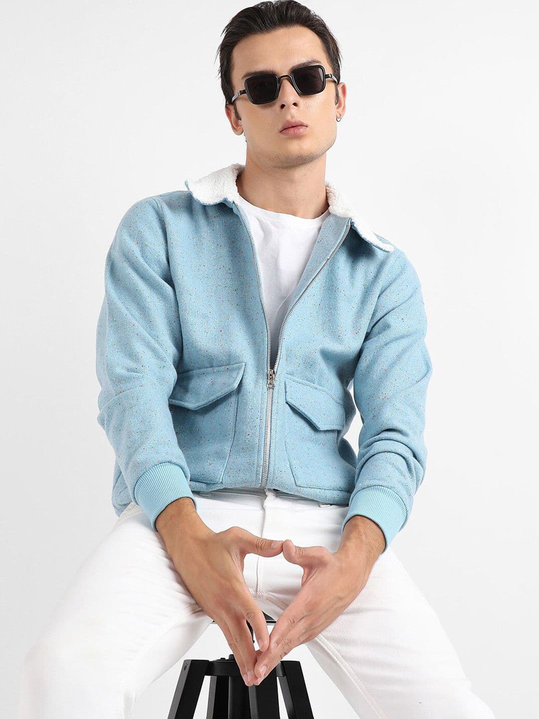 CAHOOT Winter Wear Self Design Windcheater Cotton Open Front Jacket - view 1