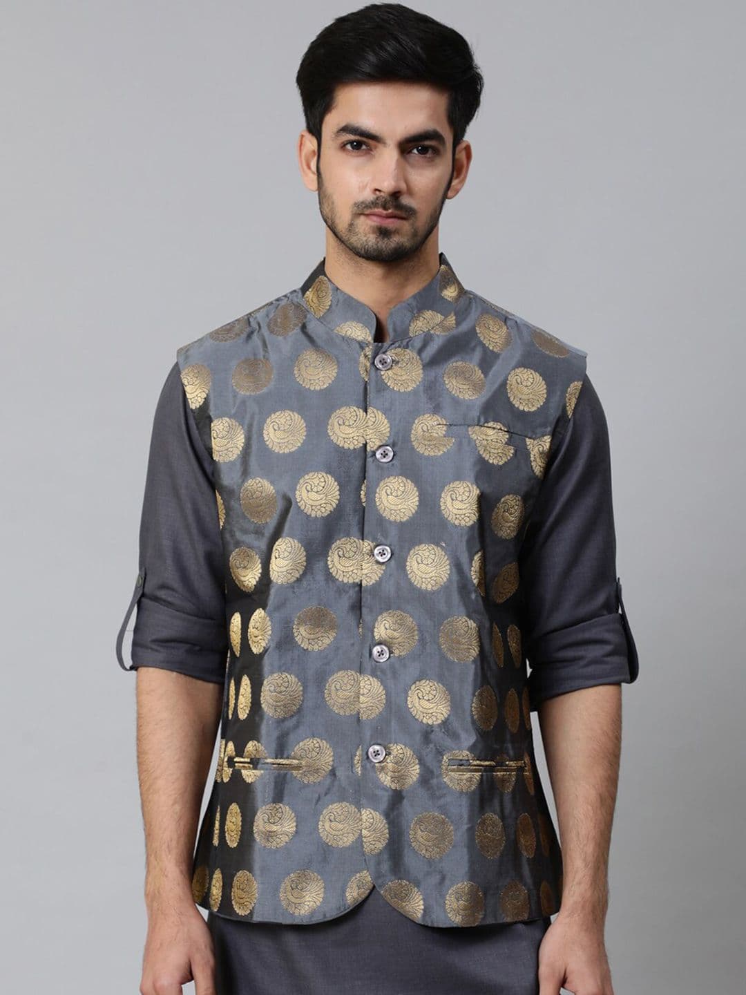 AKS Ethnic Motifs Woven Design Nehru Jacket - view 1