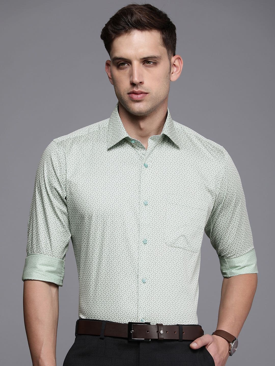 Raymond Slim Fit Geometric Printed Pure Cotton Formal Shirt - view 1