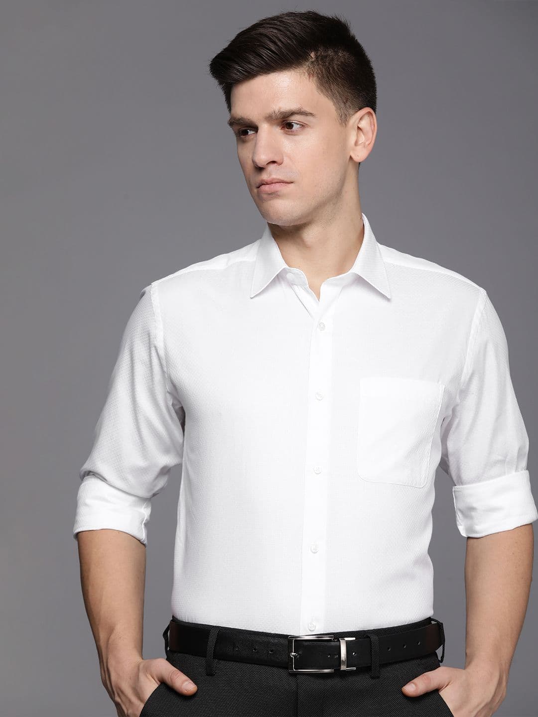 Raymond Self Design Textured Pure Cotton Slim Fit Formal Shirt - view 1