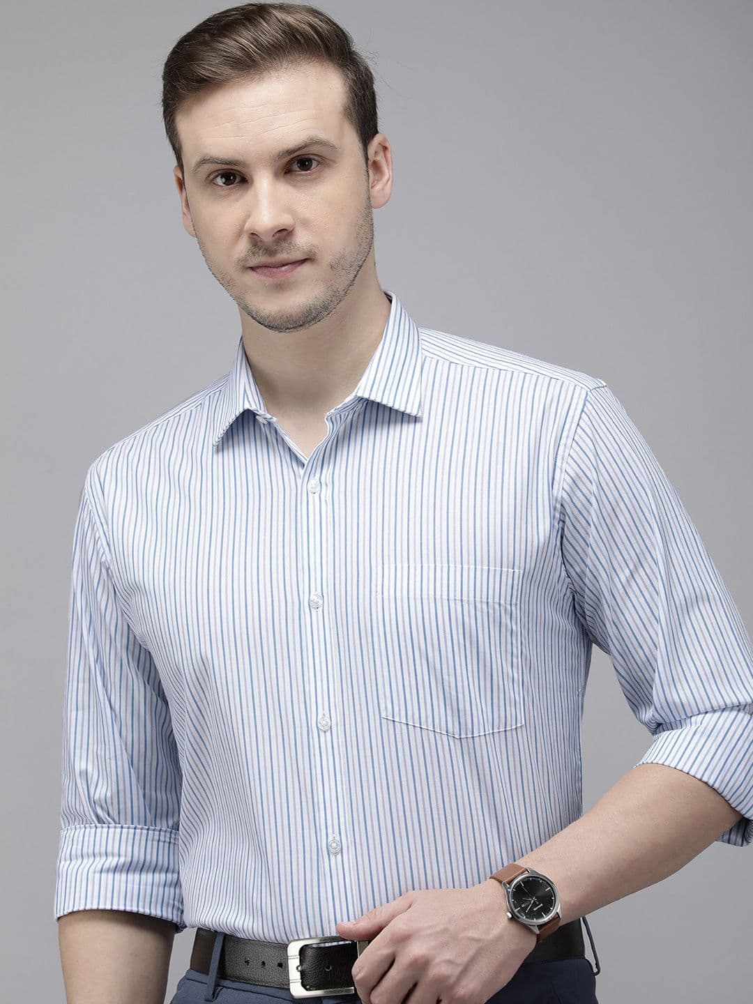 Park Avenue Pure Cotton Slim Fit Opaque Striped Formal Shirt - view 1