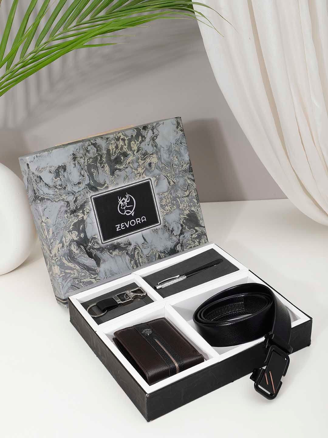 ZEVORA Men Leather Belt, Wallet, Keychain and Pen Gift Set - view 1