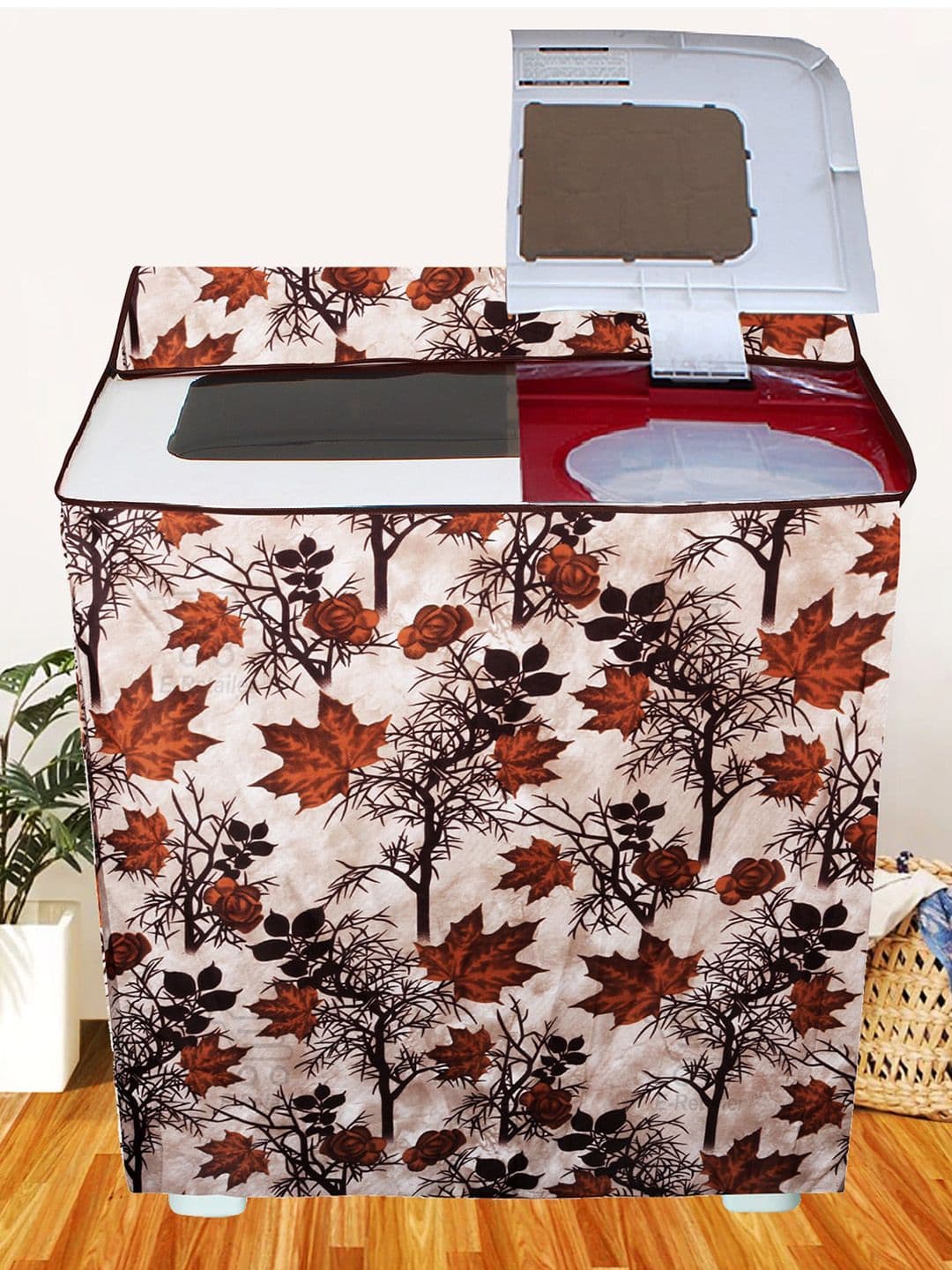 E-Retailer Beige & Brown Printed Semi Automatic Washing Machine Cover - view 1