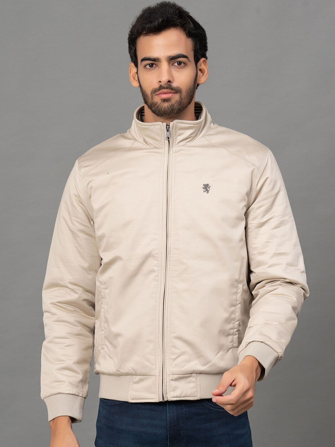 Red Tape Mock Collar Cotton Bomber Jacket - view 1