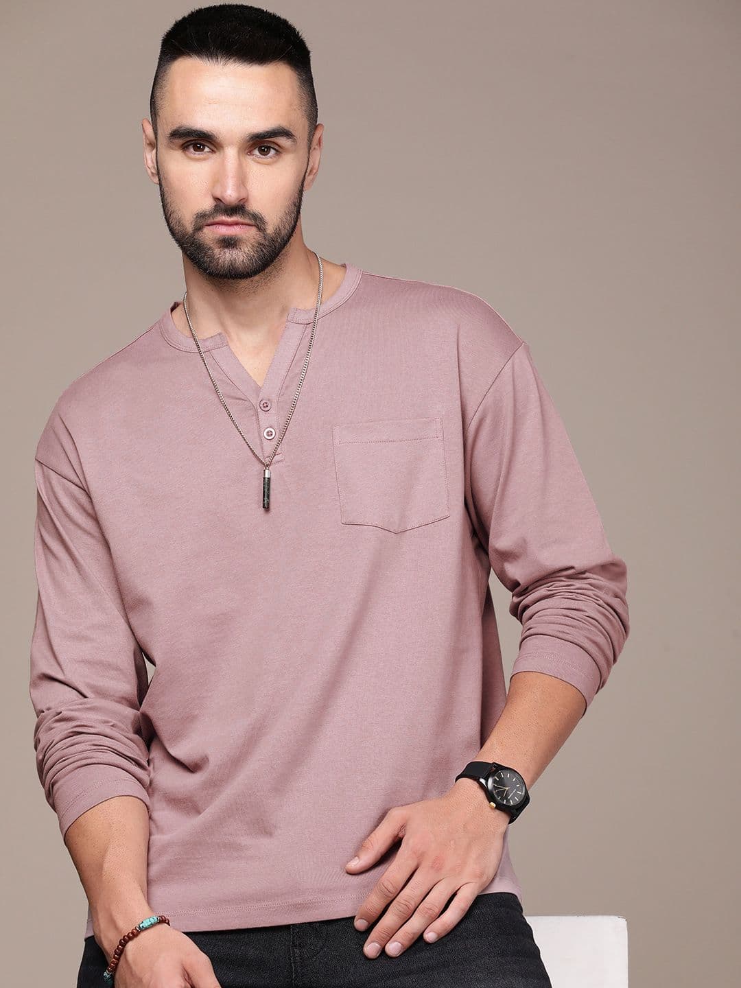 The Roadster Lifestyle Co. Men Henley Neck Pure Cotton T-shirt - view 1