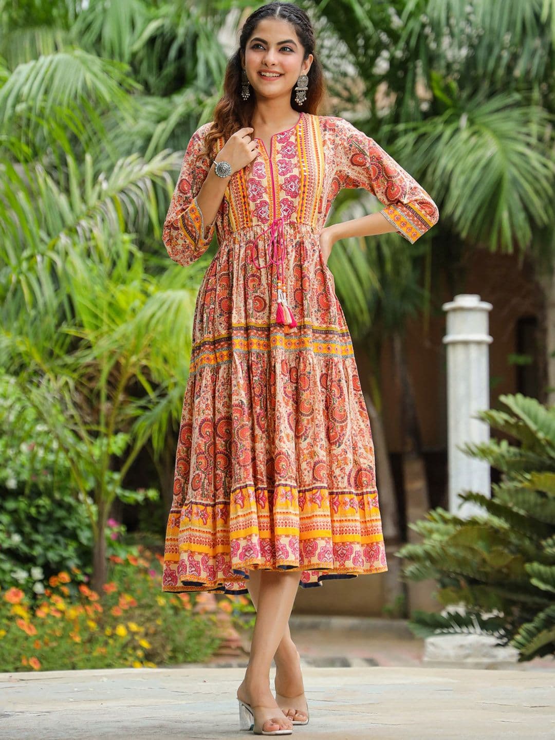 Rain & Rainbow Ethnic Motifs Printed Fit and Flare Ethnic Dresses - view 1