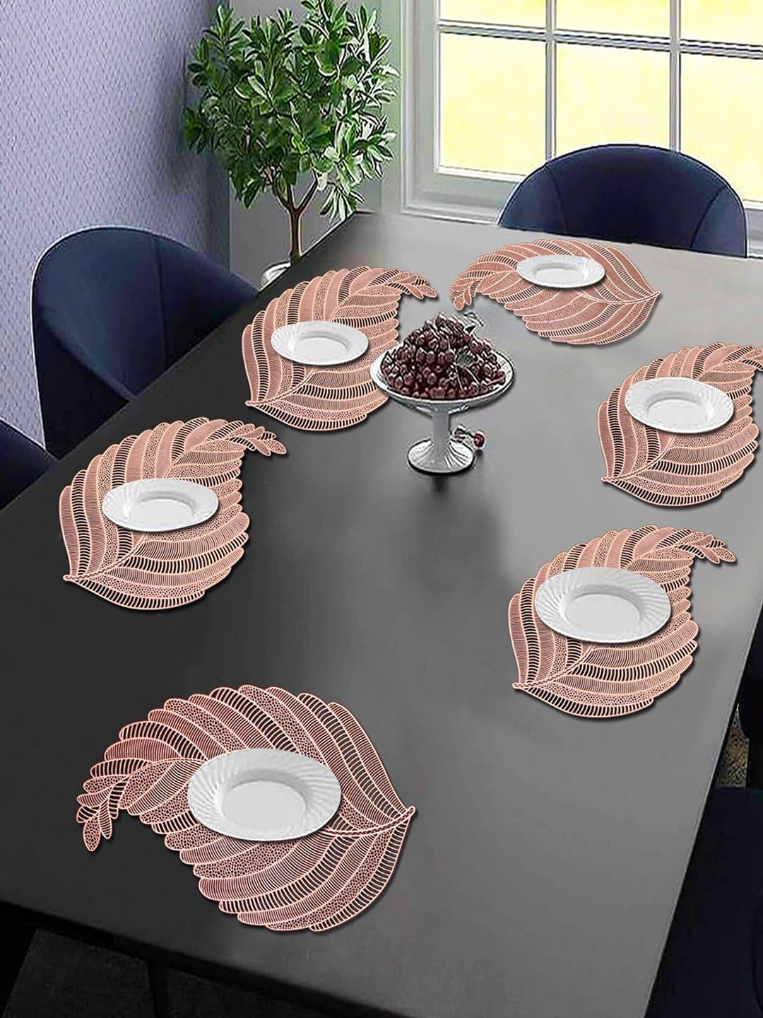 Dakshya Industries Copper-Coloured 6 Pieces Floral Rectangular Table Placemats - view 1