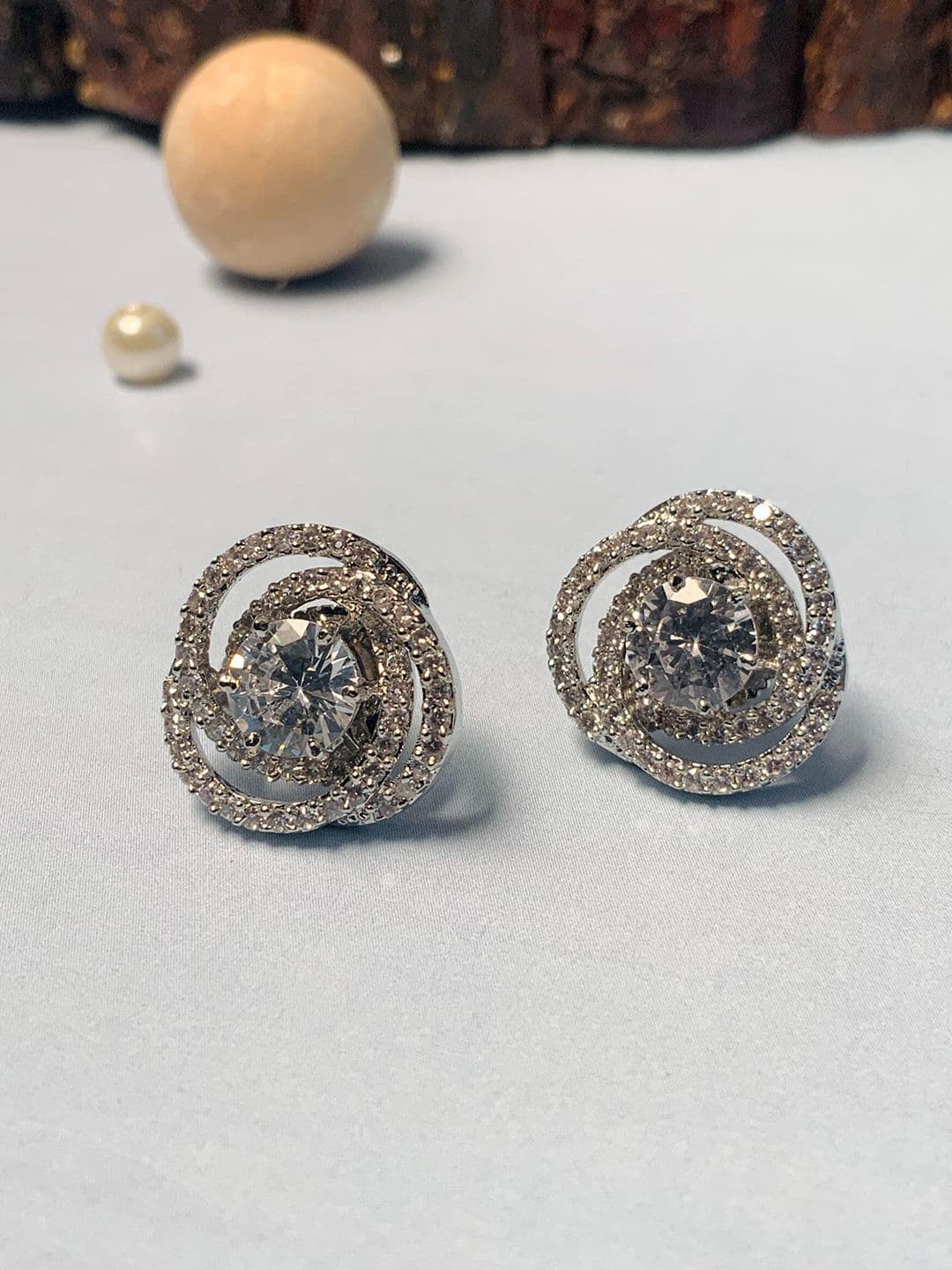 ABDESIGNS Silver Plated American Diamond Studded Stud Earring - view 1