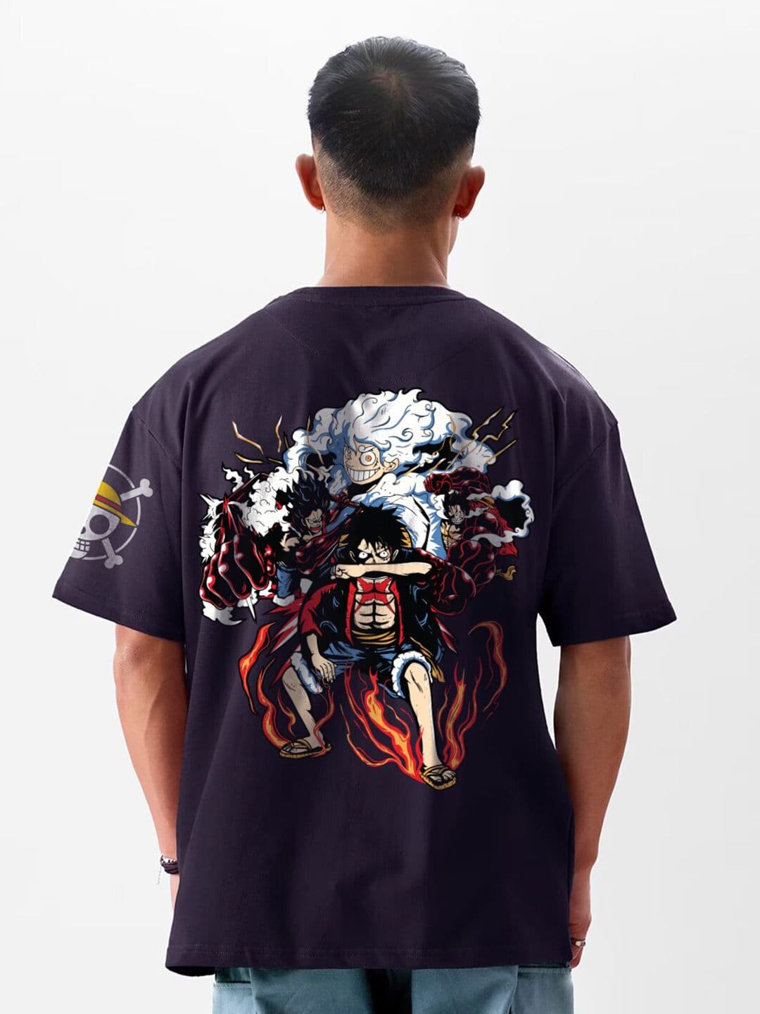 Crazymonk One Piece Luffy Anime Printed Cotton Oversized T-shirt - view 1