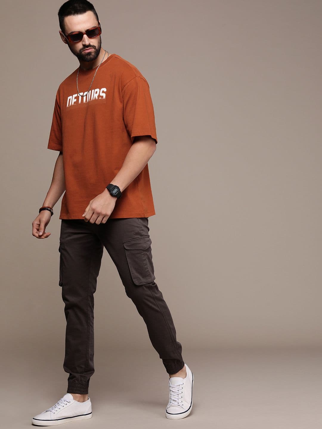 The Roadster Lifestyle Co. Oversized Fit Pure Cotton Typography Printed Drop-Shoulder Sleeves Casual T-shirt - view 1
