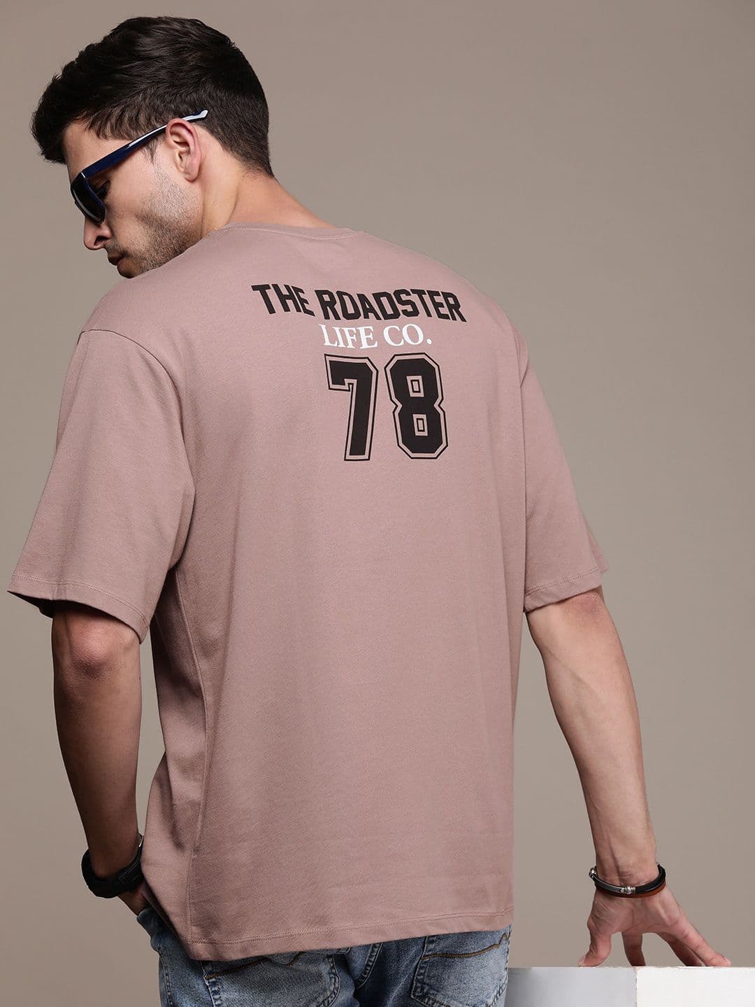 The Roadster Lifestyle Co. Oversized Fit Pure Cotton Brand Logo Printed Drop-Shoulder Sleeves Casual T-shirt - view 1