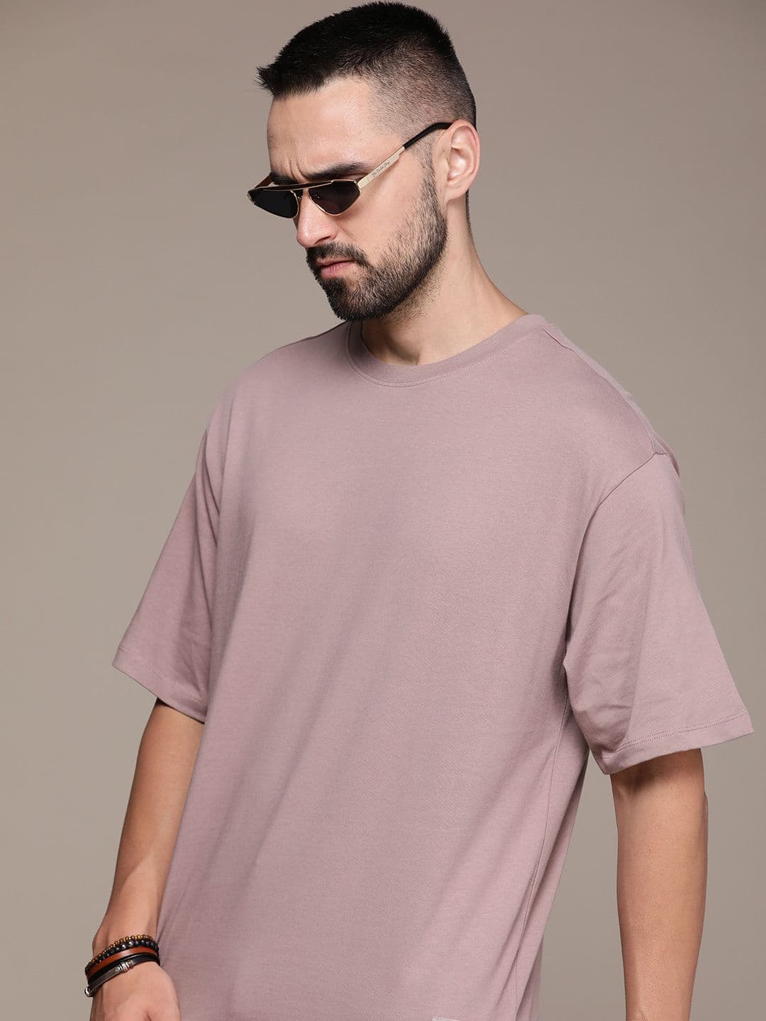 The Roadster Lifestyle Co. Oversized Fit Solid Drop-Shoulder Sleeves Pure Cotton T-shirt - view 1