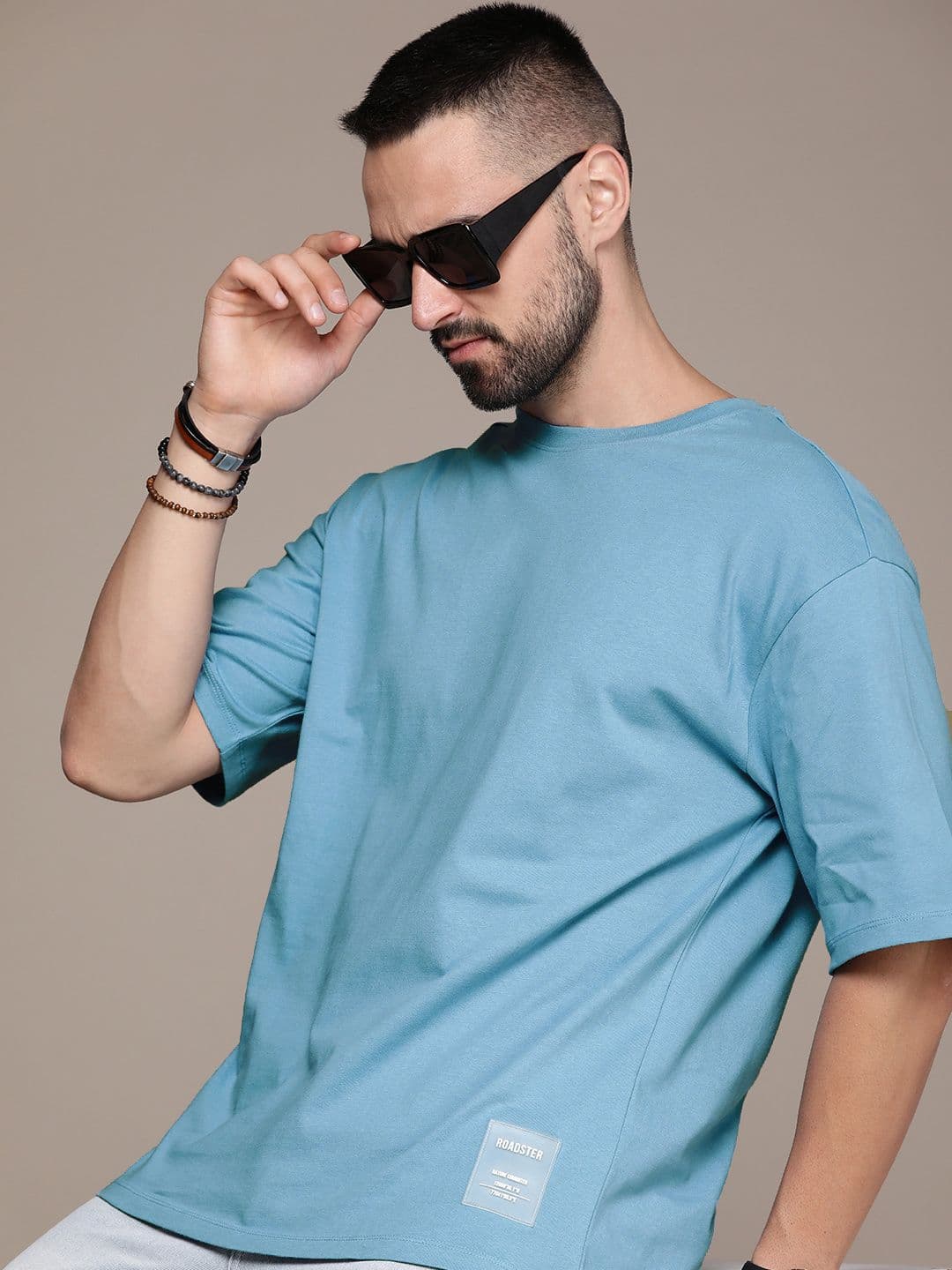 The Roadster Lifestyle Co. Oversized Fit Solid Drop-Shoulder Sleeves Pure Cotton T-shirt - view 1