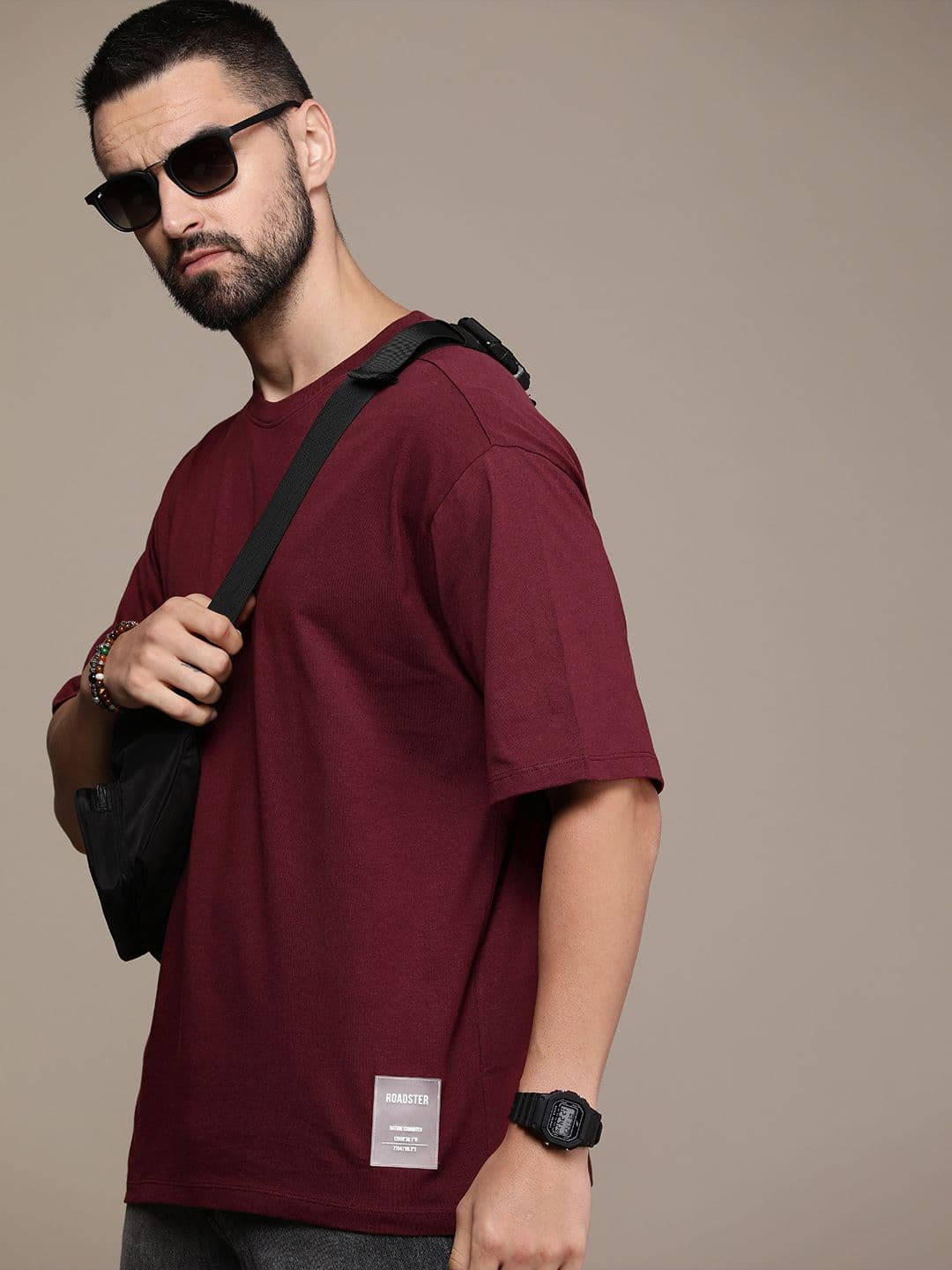 The Roadster Life Co. Pure Cotton Solid Drop-Shoulder Sleeves Casual T-shirt - view 1