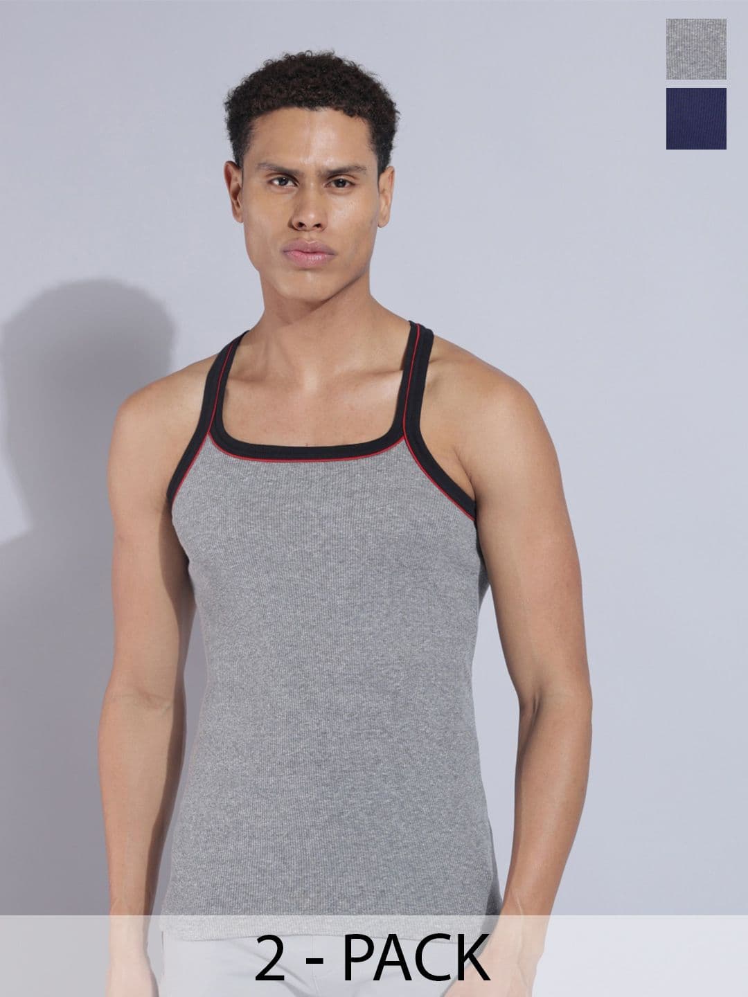 Dollar Bigboss Men Solid Pack of 2 Cotton Racerback Styled Gym Vest - view 1