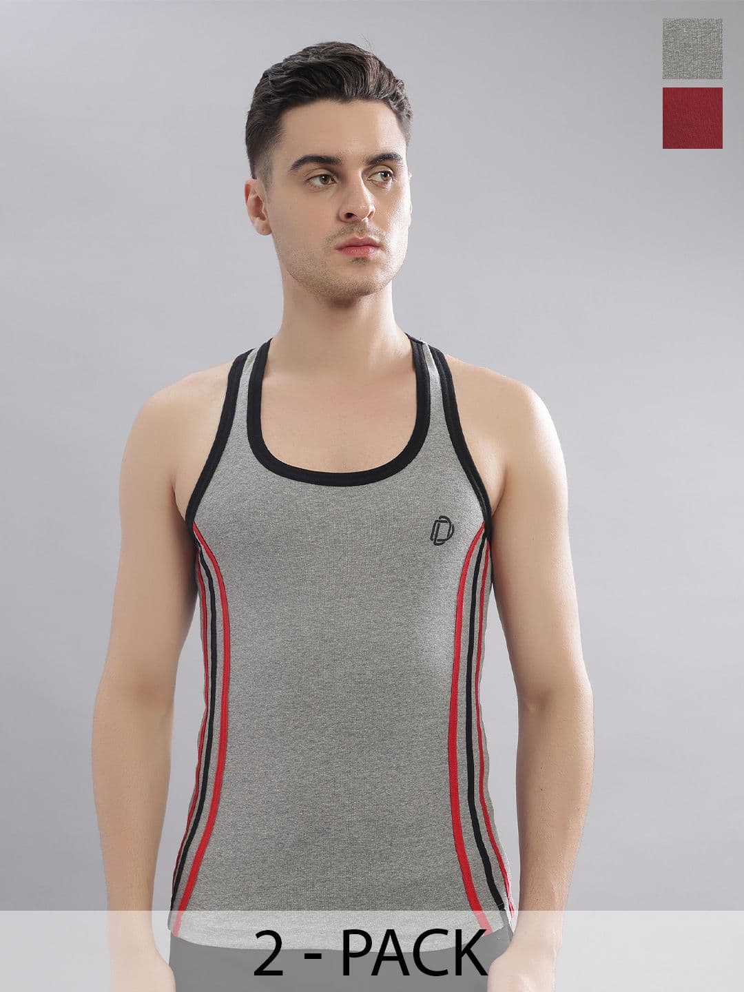 Dollar Bigboss Men Solid Pack of 2 Cotton Racerback Styled Gym Vest - view 1