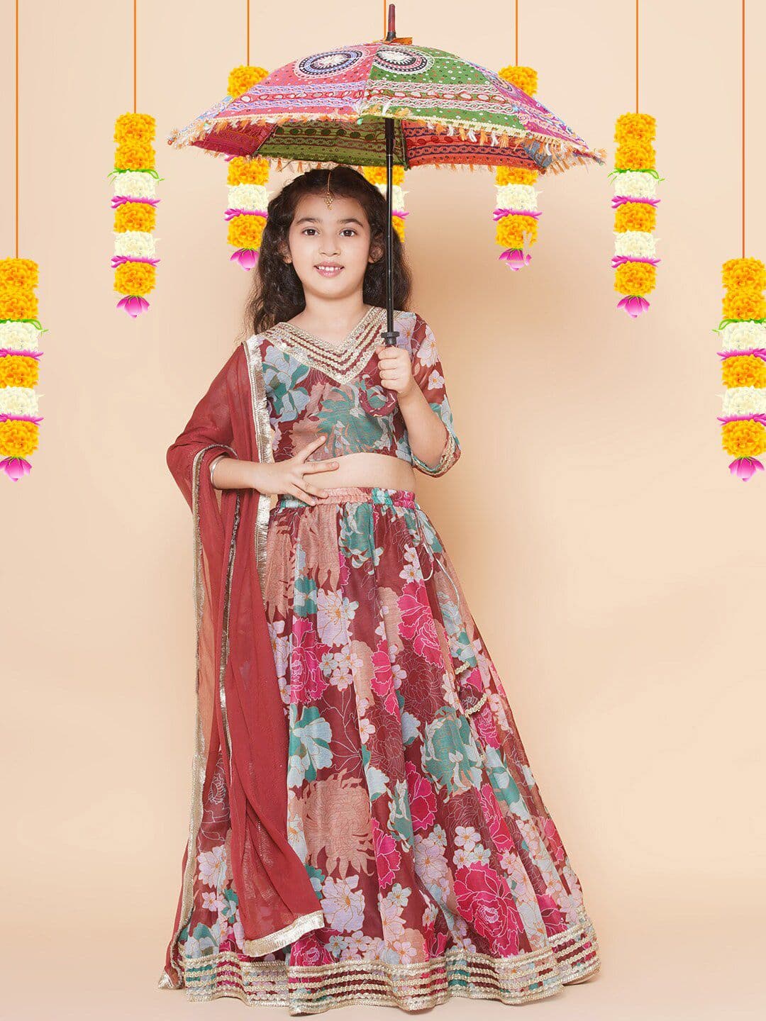 Bitiya by Bhama Girls Printed Ready to Wear Lehenga & Blouse With Dupatta - view 1