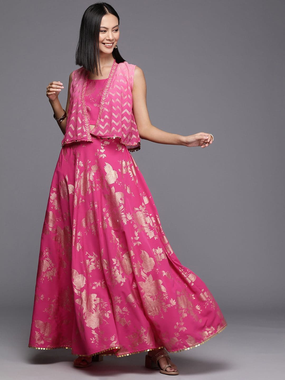 Ahalyaa Women Floral Printed Top With Lehenga & Shrug - view 1