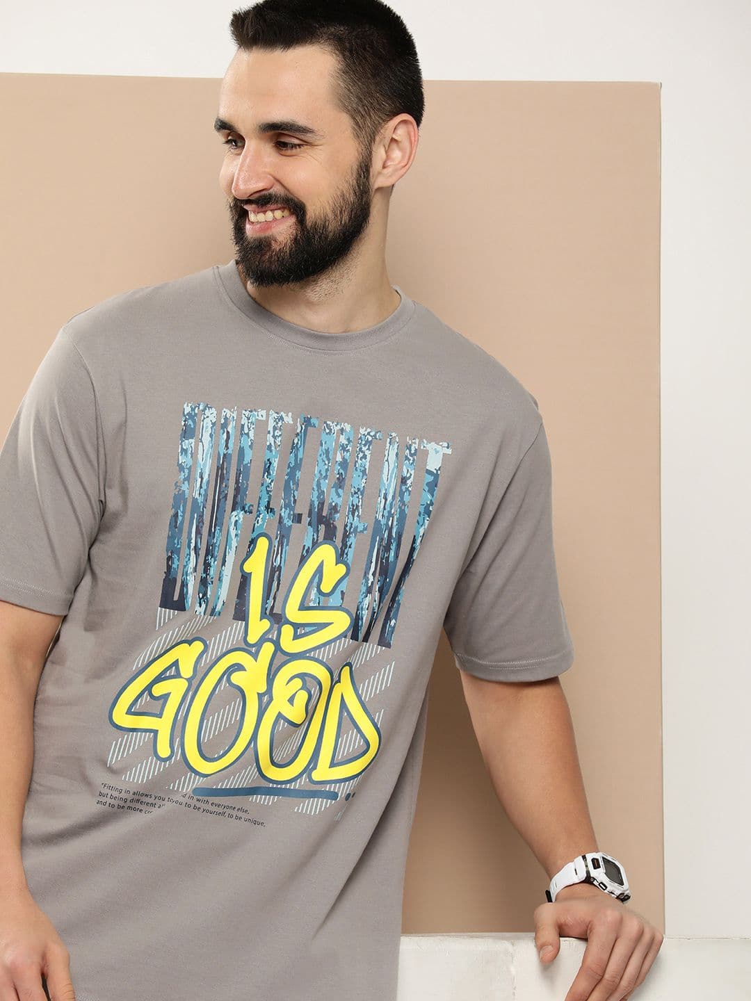 HERE&NOW Men Typography Printed Pure Cotton T-shirt - view 1