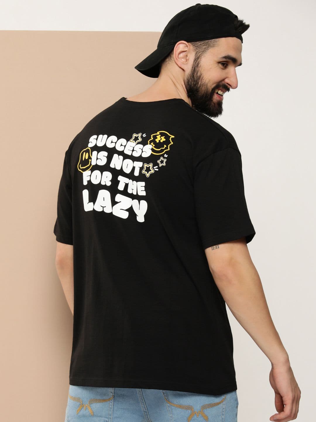 HERE&NOW Men Typography Printed Pure Cotton Boxy T-shirt - view 1