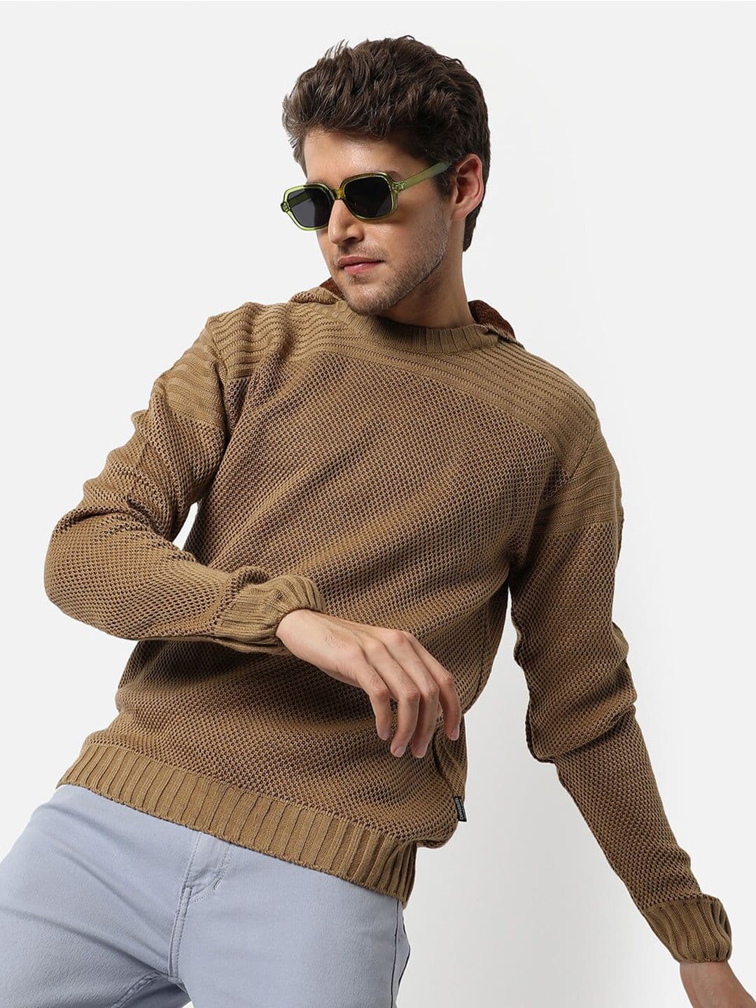 CAHOOT Campus Sutra Self Design Cable Knit Hooded Woollen Pullover Sweater - view 1