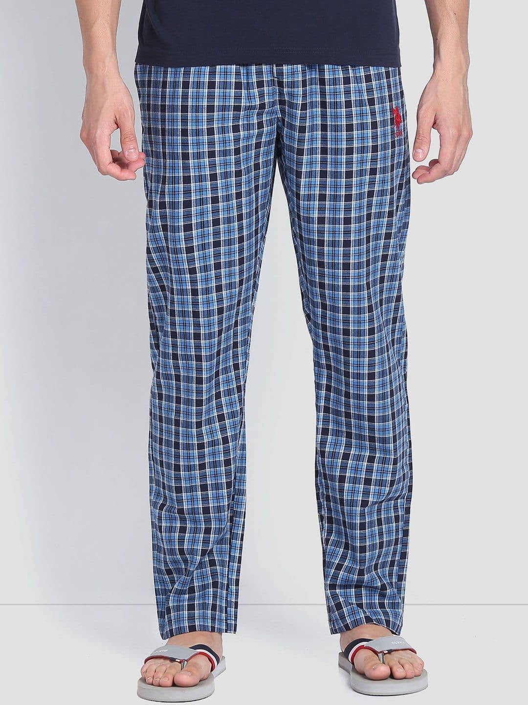 U.S. Polo Assn. Men Checked Pure Cotton Straight Lightweight Lounge Pants - view 1