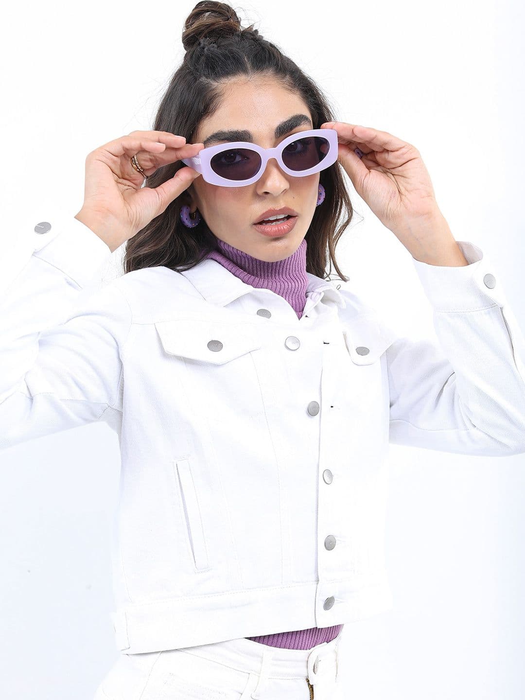 KETCH Spread Collar Cotton Crop Denim Jacket - view 1